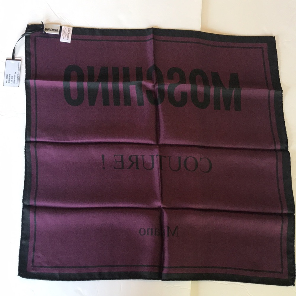 Moschino Couture Milano Scarf Silk 20x20 Purple - Picture 6 of 10